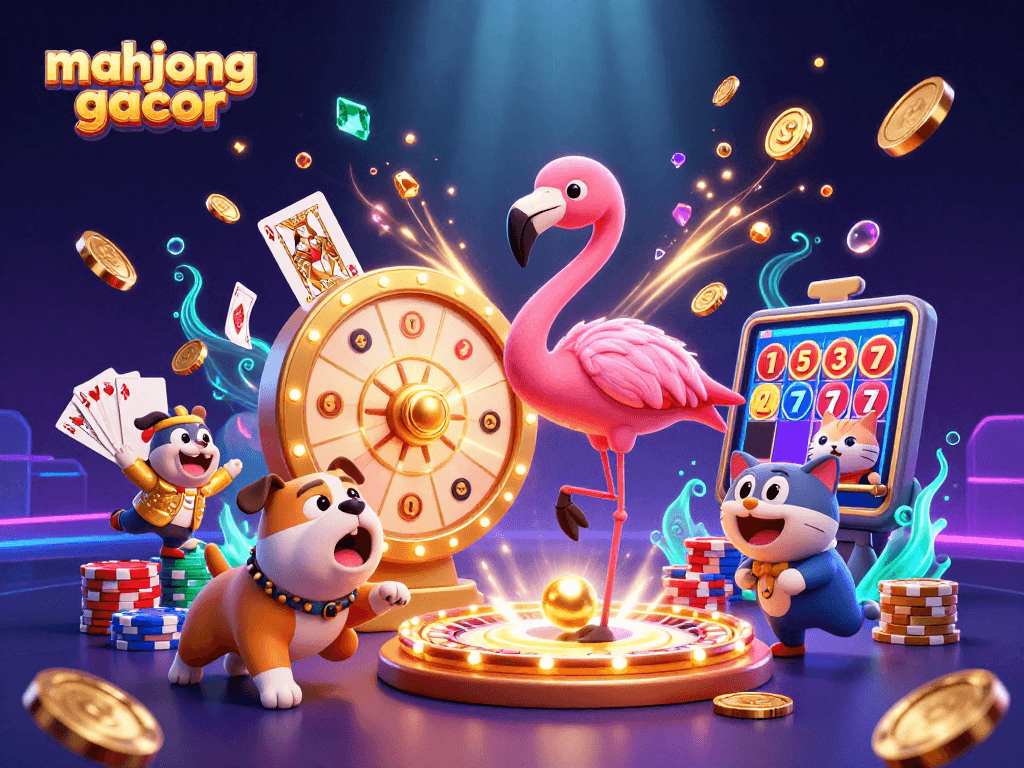 Experience the excitement of mahjong gacor with thrilling 3D casino characters, golden coins, and vibrant slot reels.