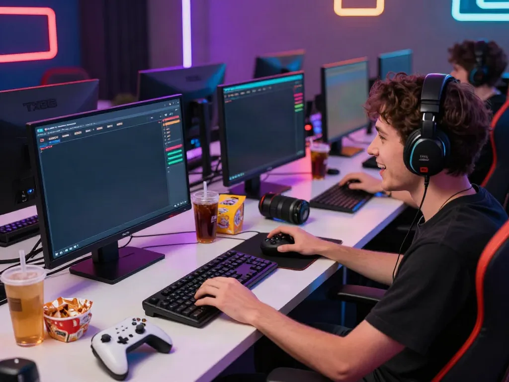 Engaged player enjoying the nhà cái tx88 gaming platform in a vibrant gaming setup.