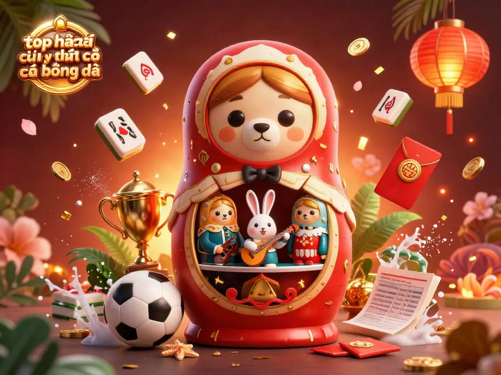 Engage with top nhà cái uy tín cá cược bóng đá through a vibrant 3D scene of colorful sports betting characters and festive decorations.