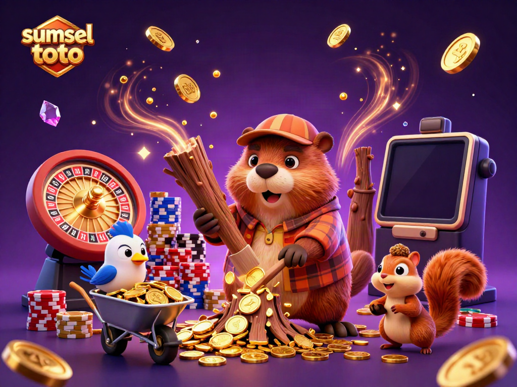 Experience thrilling wins with sumsel toto in this vibrant casino scene filled with golden coins and playful characters.