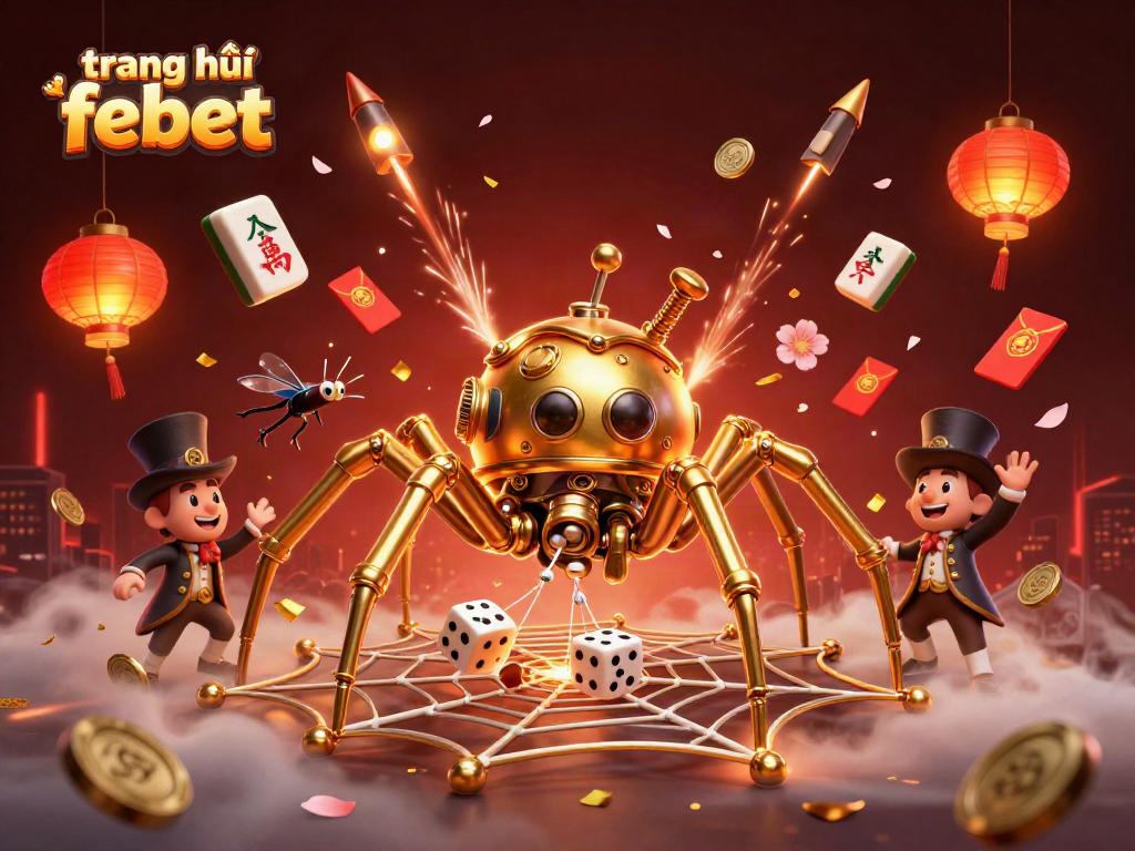 Engage with the exciting gambling scene at trang chủ febet featuring a golden spider and dice.