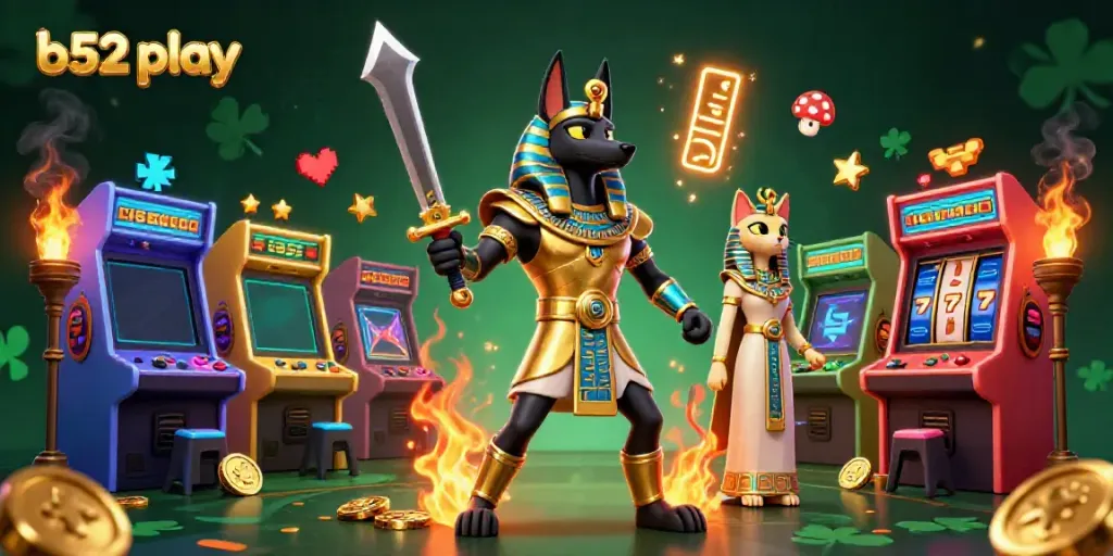 Engage in thrilling b52 play with vibrant casino elements and ancient Egyptian warriors.